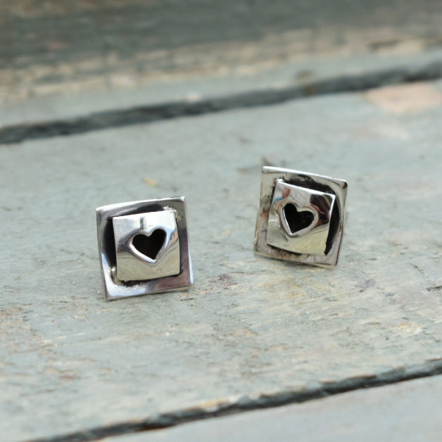 Double square heart studs