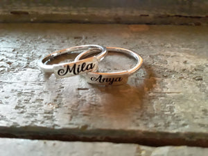 Laser engraved Name stack rings