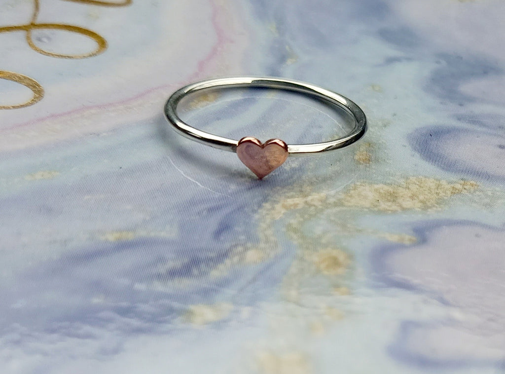Silver and copper heart ring