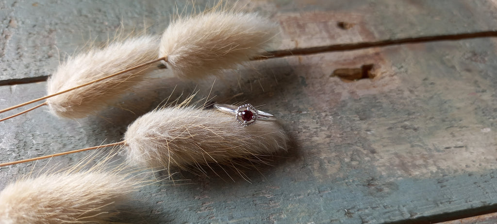 Dainty Birthstone in basket ring