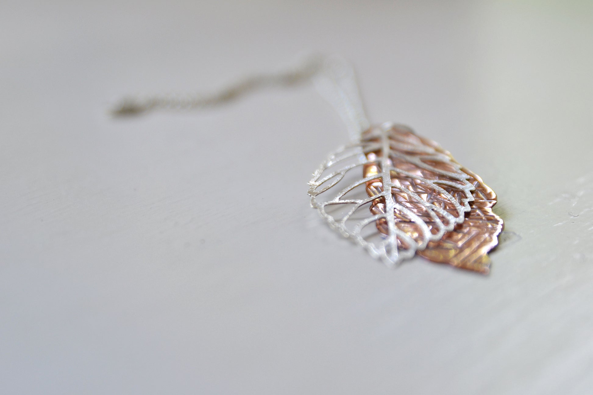 Silver copper leaf pendant