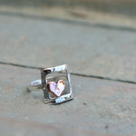 Open silver square with copper heart ring