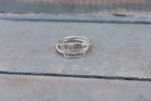 Laser engraved Name stack rings