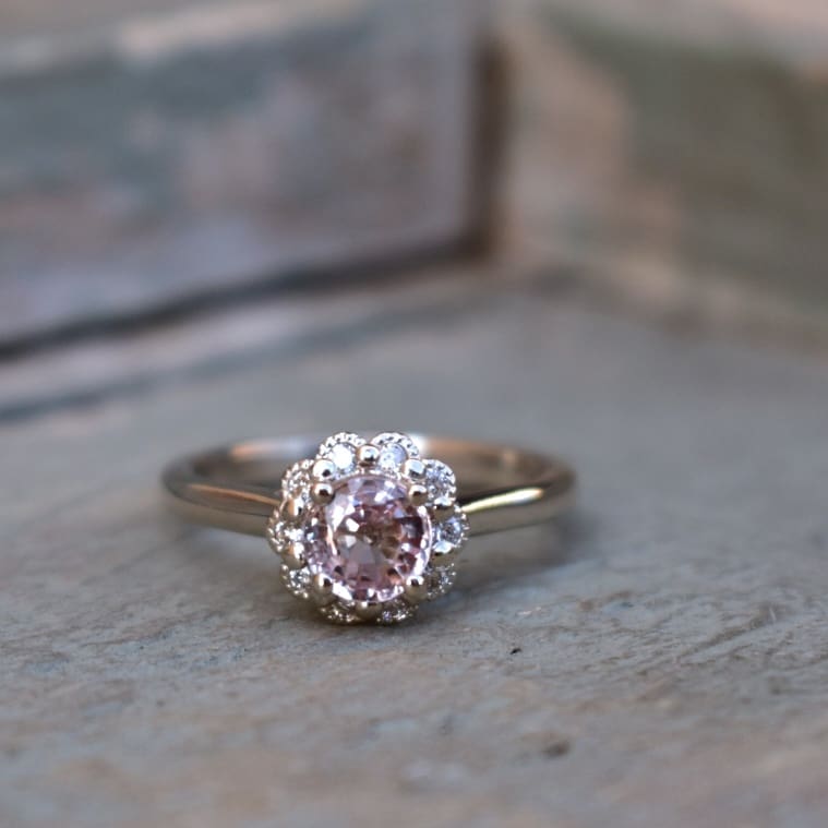 Pink Amethyst & diamonds set in 9 carat white gold
