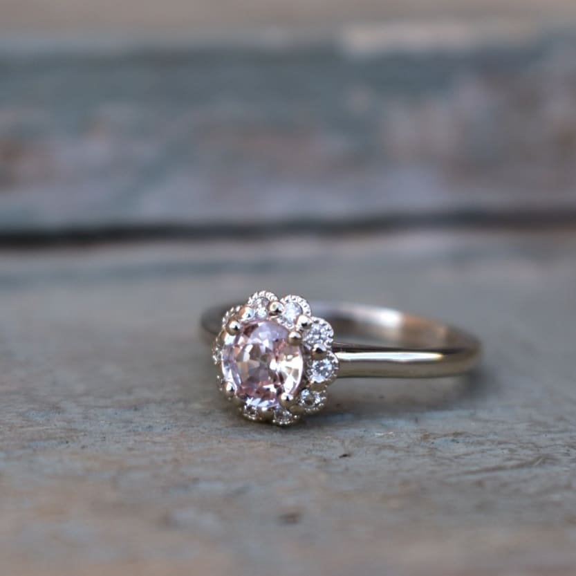 Pink Amethyst & diamonds set in 9 carat white gold