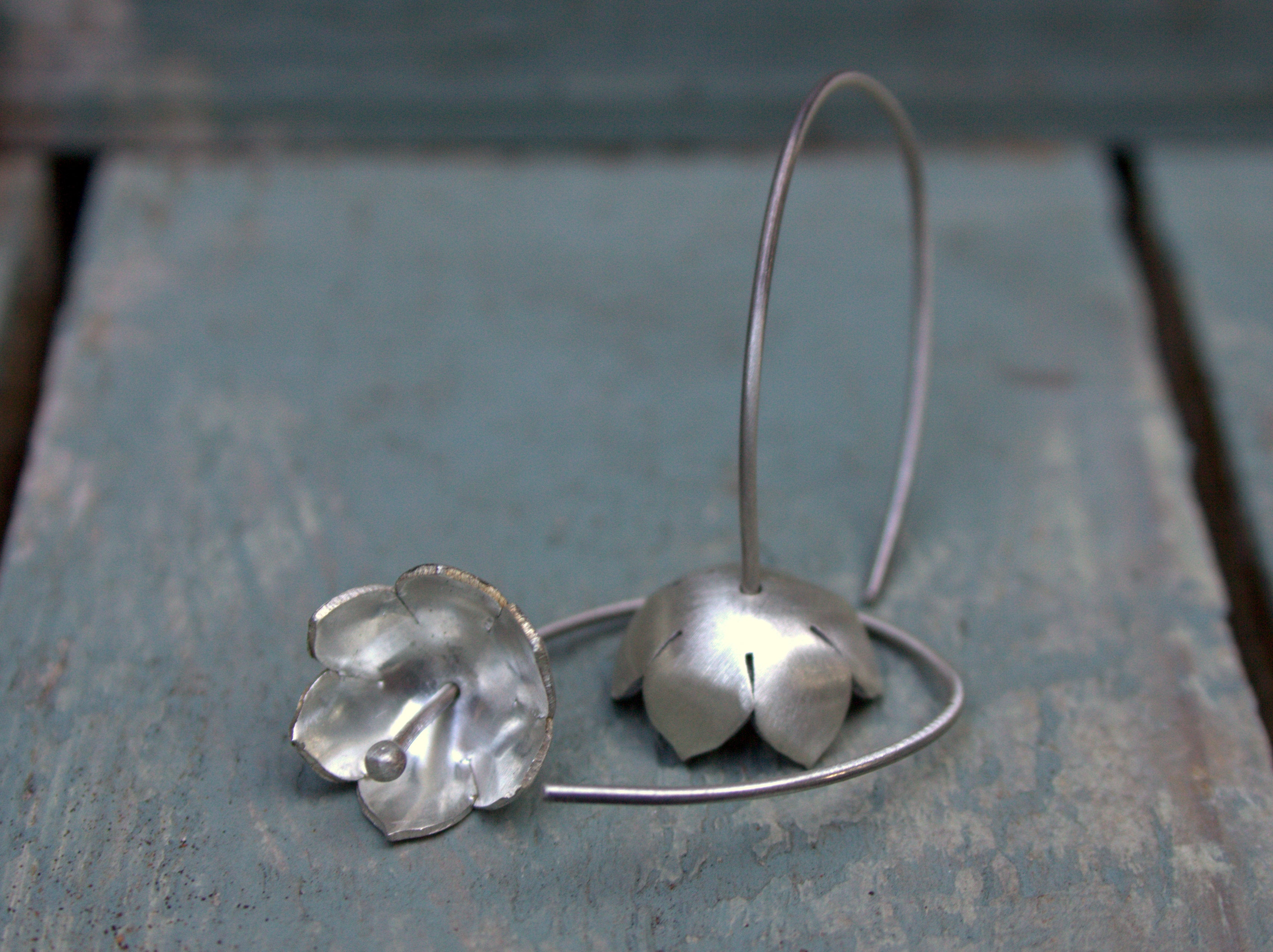 Sterling silver Bell flowers on long hooks.  Please note all pieces are made on order by Erfdeel Juwele. Allow up to a week for manufacture.