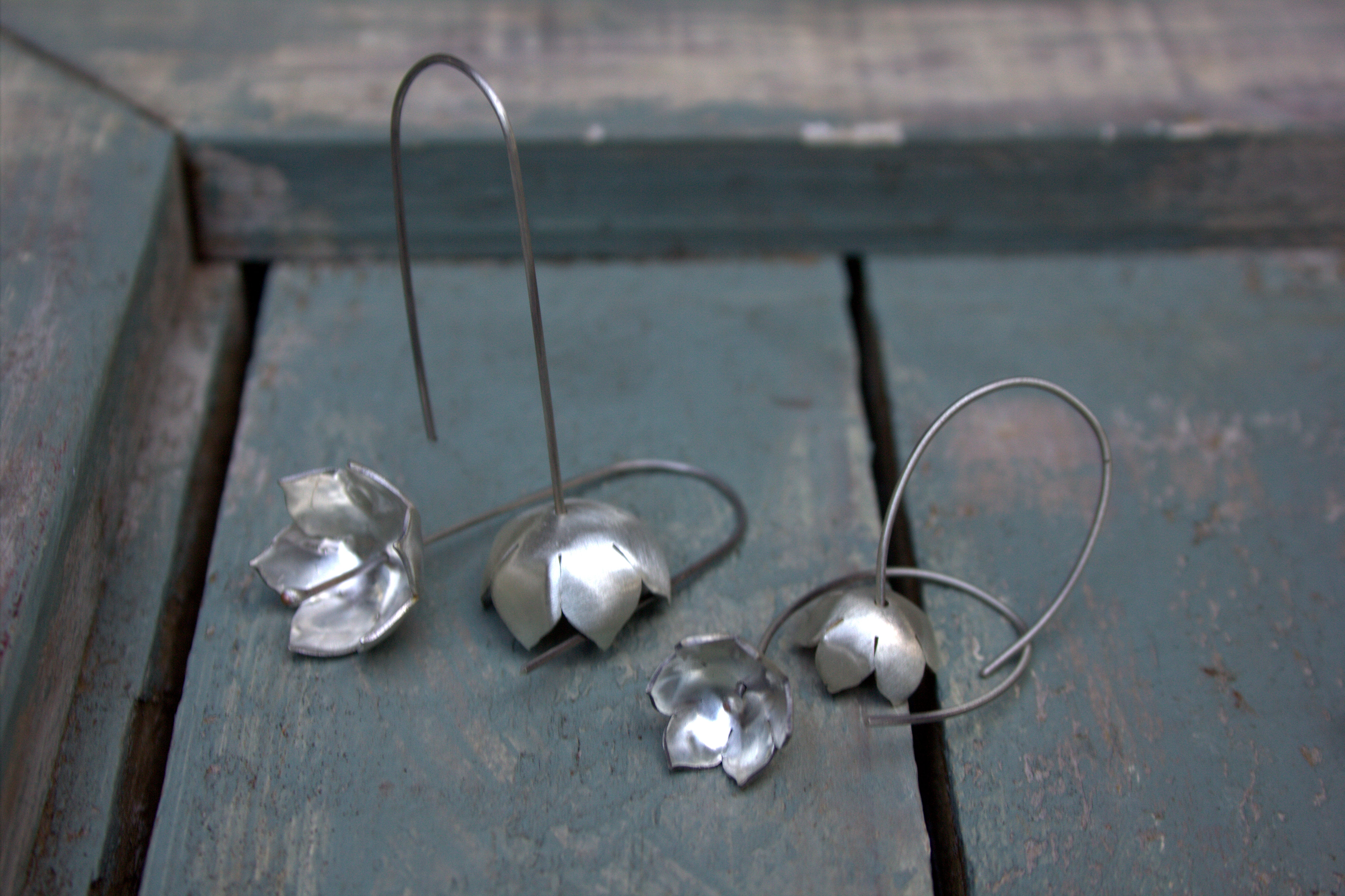 Sterling silver Bell flowers on long hooks.  Please note all pieces are made on order by Erfdeel Juwele. Allow up to a week for manufacture.