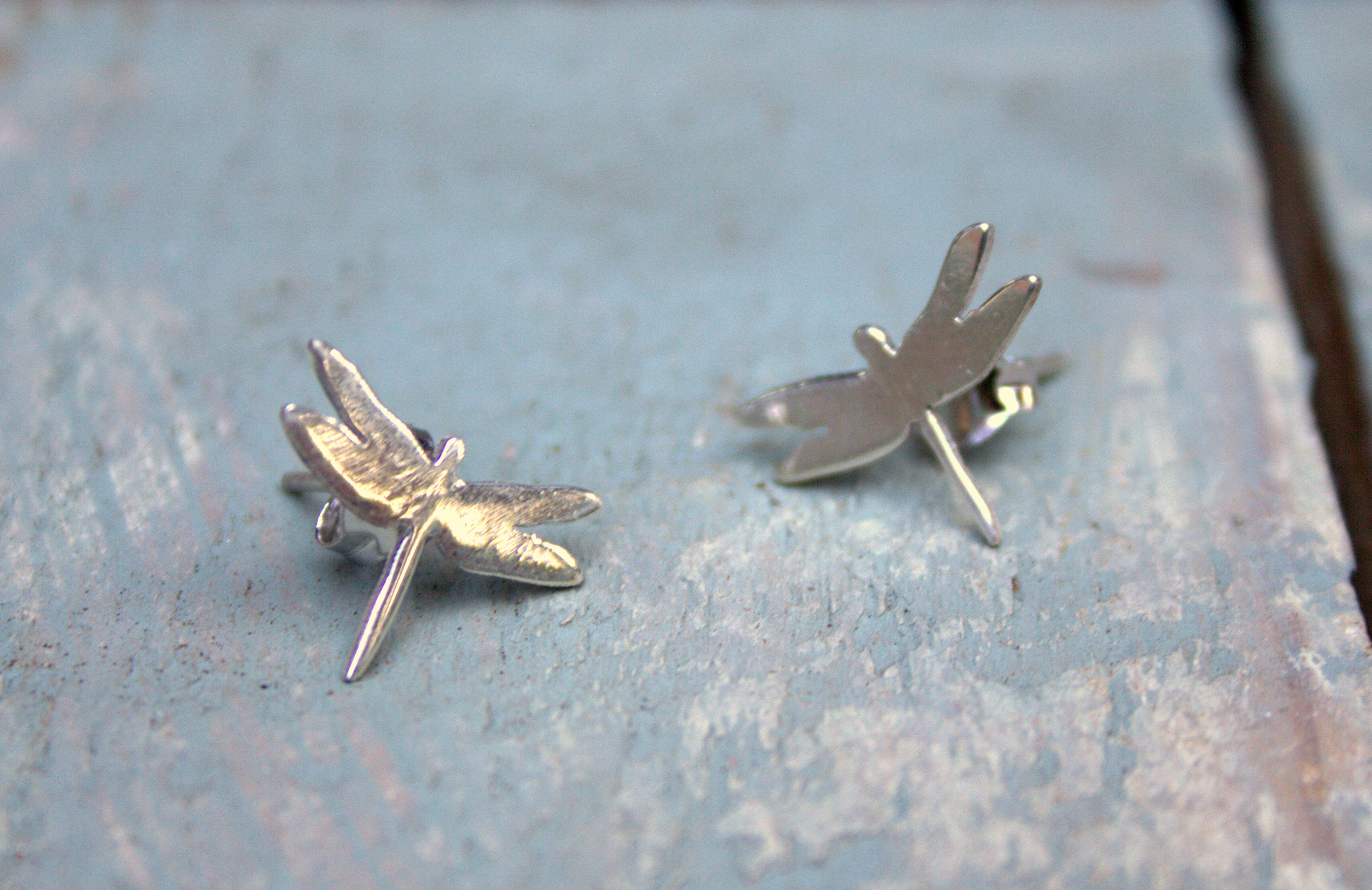 Sterling silver dragonfly studs.  Please note all pieces are made on order by Erfdeel Juwele. Allow up to a week for manufacture.