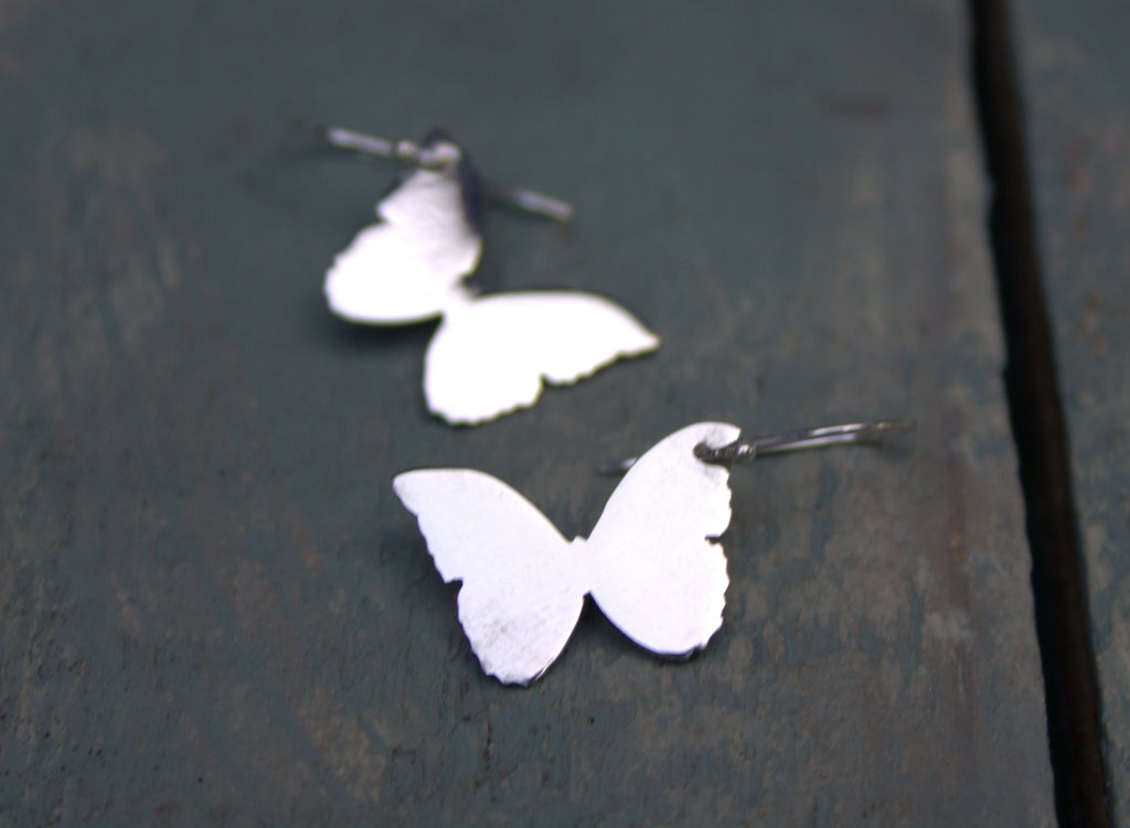 Sterling silver butterflies on hooks.  Please note all pieces are made on order by Erfdeel Juwele. Allow up to a week for manufacture.