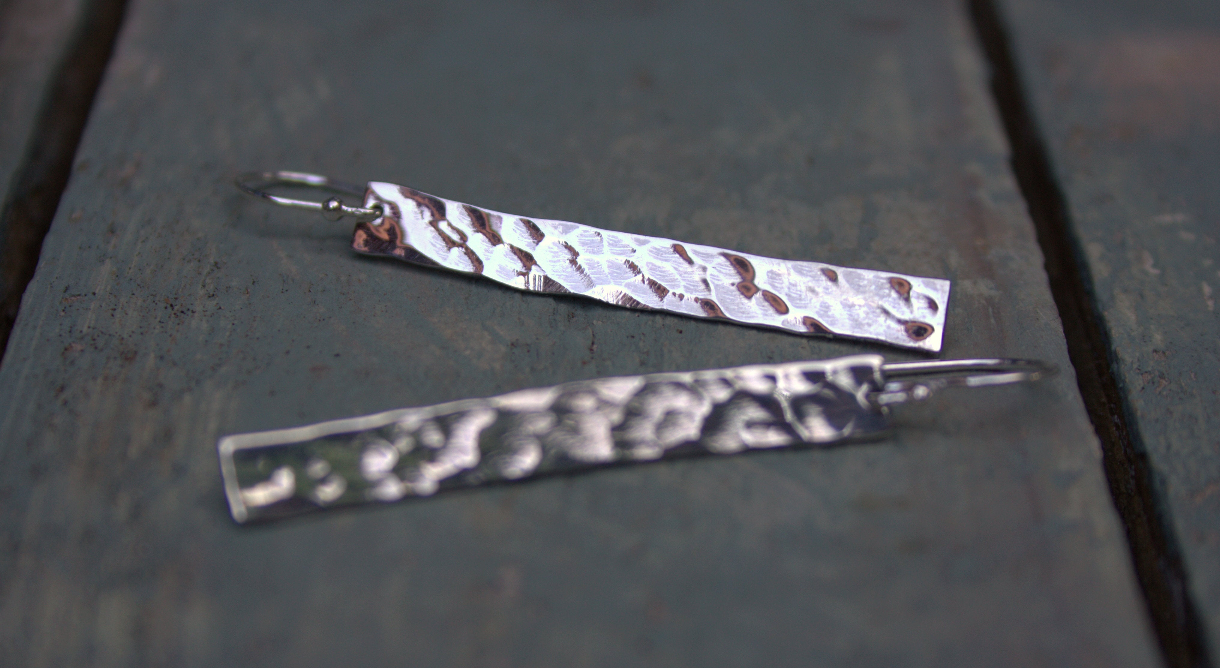 Sterling silver hammered bar hooks.  Please note all pieces are made on order by Erfdeel Juwele. Allow up to a week for manufacture.