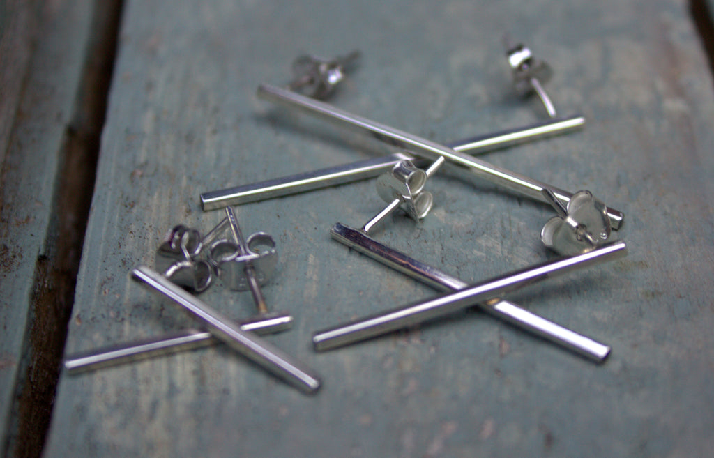 Sterling silver bar studs, 10mm, 15mm, 20mm or 25mm long.  Please note all pieces are made on order by Erfdeel Juwele. Allow up to one week for manufacture.