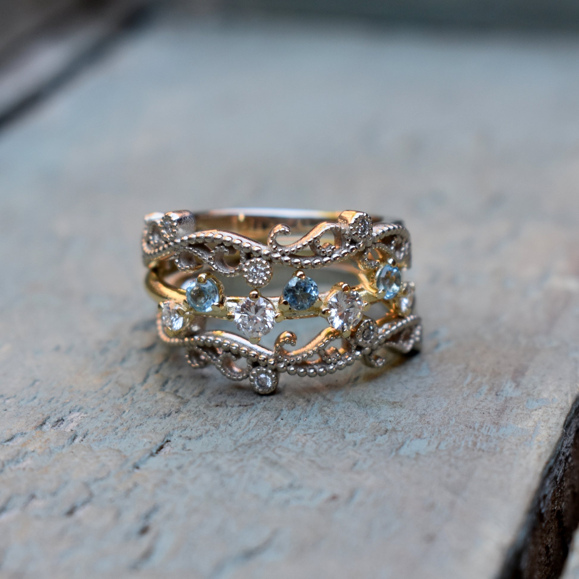 Diamond and Sky Topaz ring