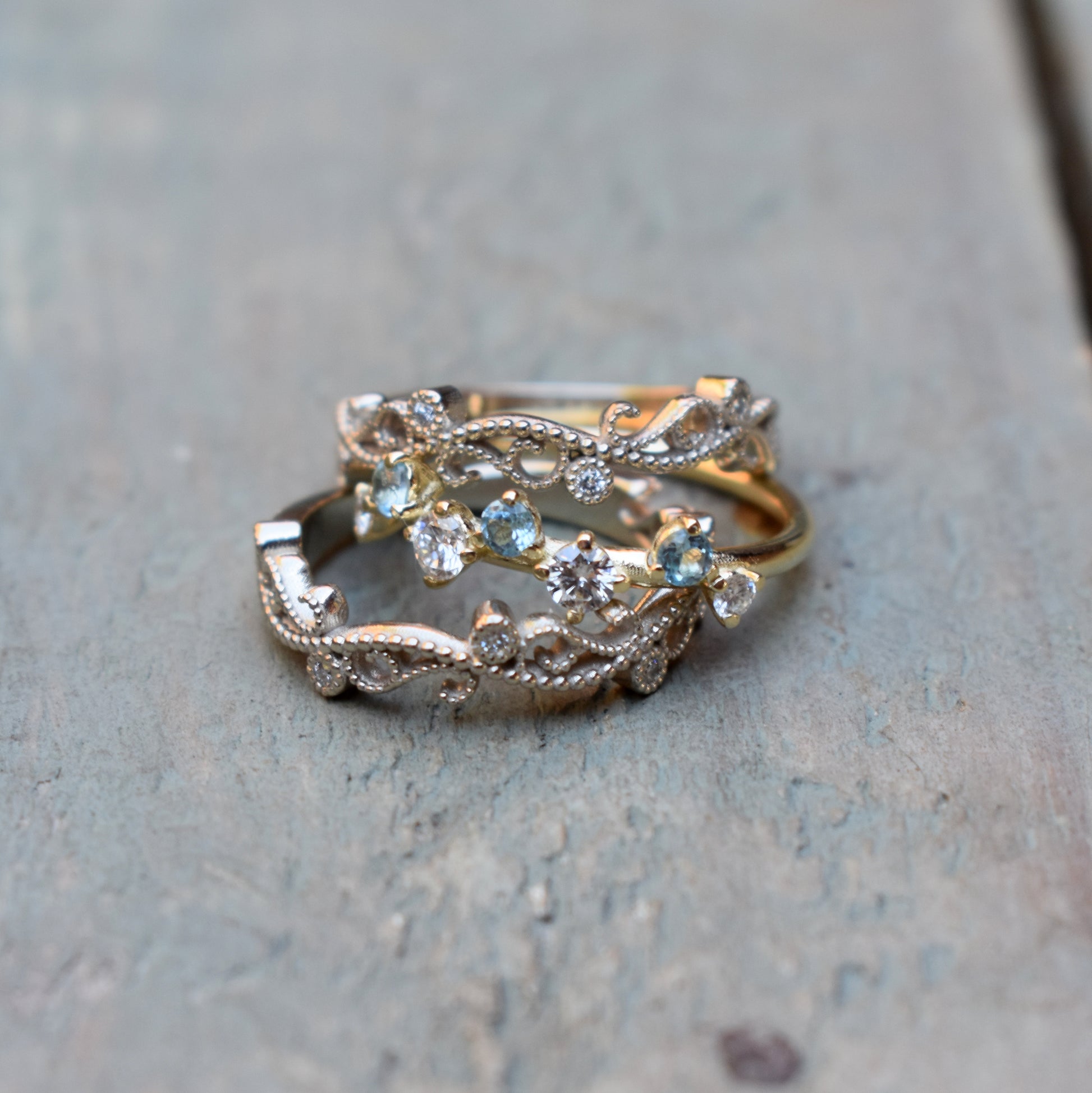 Diamond and Sky Topaz ring
